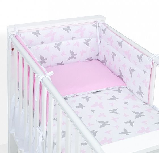 3-dielna obojstranná posteľná bielizeň pre bábätka MOTÝLE/ ružová