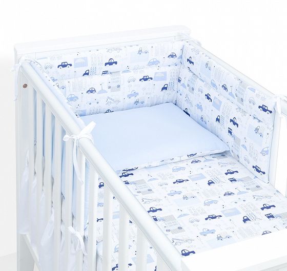 3- dielna obojstranná posteľná bielizeň pre bábätka AUTÍČKA/ modrá