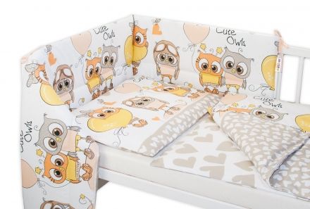3- dielná sada mantinel s obliečkami Cute Owls - béžová