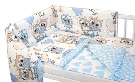 3- dielná sada mantinel s obliečkami Cute Owls - modrá