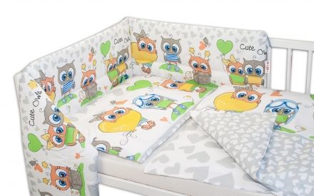 3- dielná sada mantinel s obliečkami Cute Owls - sivá