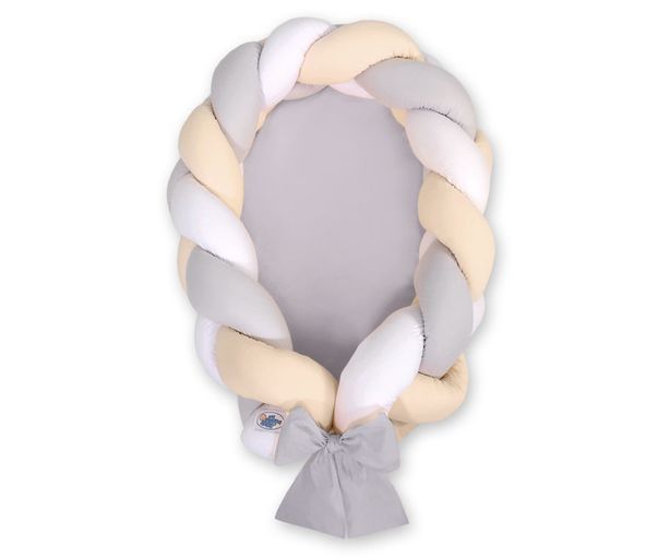 Pletený kokon/mantinel pre bábätká - béžovo-bielo-sivý