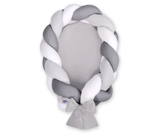 Pletený kokon/mantinel pre bábätká - bielo-antracitovo-sivý