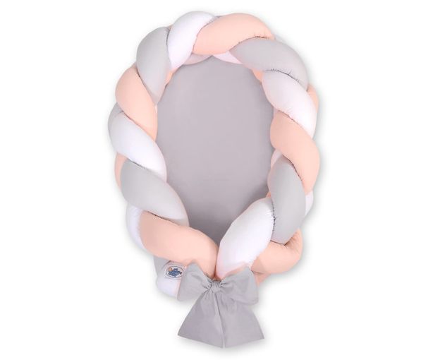 Pletený kokon/mantinel pre bábätká - bielo-marhuľovo-sivý