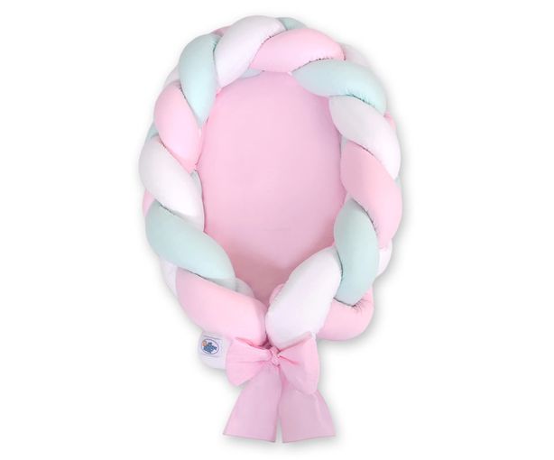 Pletený kokon/mantinel pre bábätká - bielo-mätovo-ružový