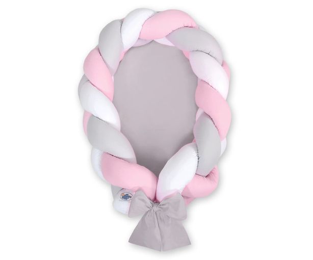 Pletený kokon/mantinel pre bábätká - bielo-ružovo-sivý
