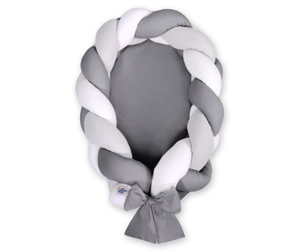 Pletený kokon/mantinel pre bábätká - bielo-sivo-antracitový