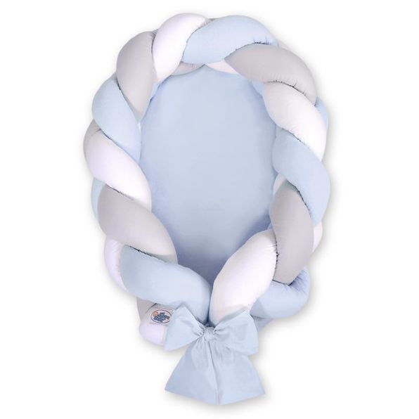 Pletený kokon/mantinel pre bábätká - bielo-sivo-modrý