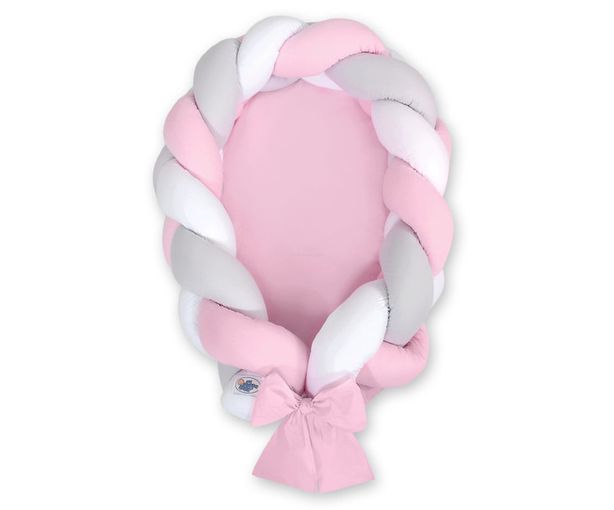 Pletený kokon/mantinel pre bábätká - bielo-sivo-ružový