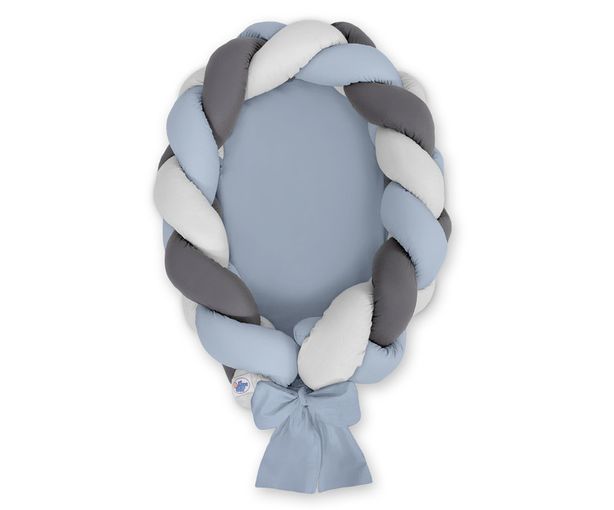 Pletený kokon/mantinel pre bábätká - pastelová modrá, sivá, antracit